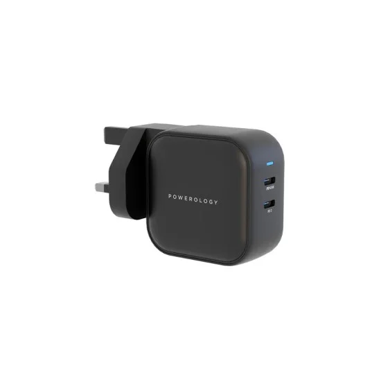 Powerology 65W Dual PD GaN Charger Dual Type-C Power Delivery - Black